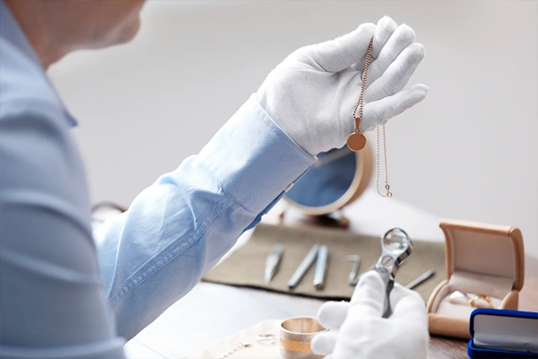 un artisan inspecte le collier