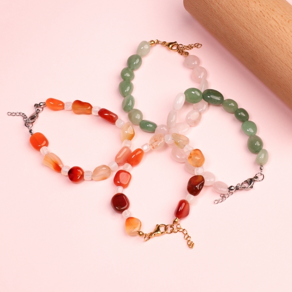 colorful stone and pearl mixed stainless steel bracelets