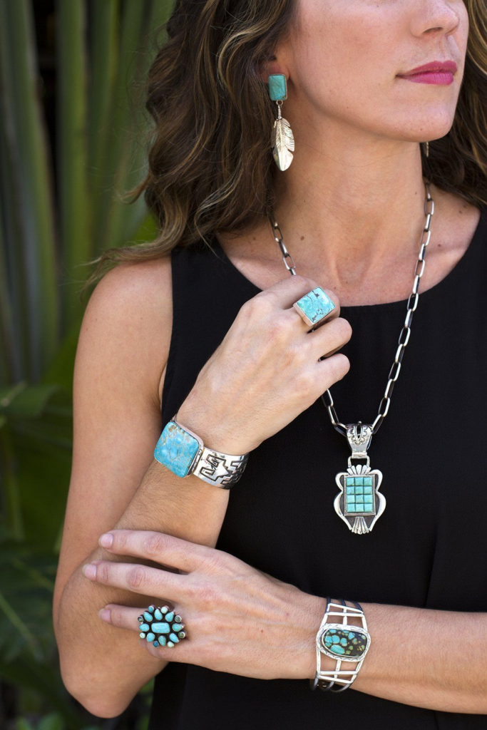 girl wearing turquoise bangles and necklaces