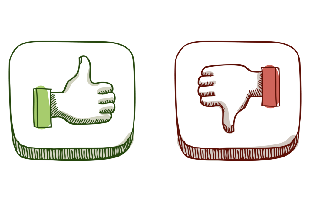 hand-drawn design of thumbs down and up