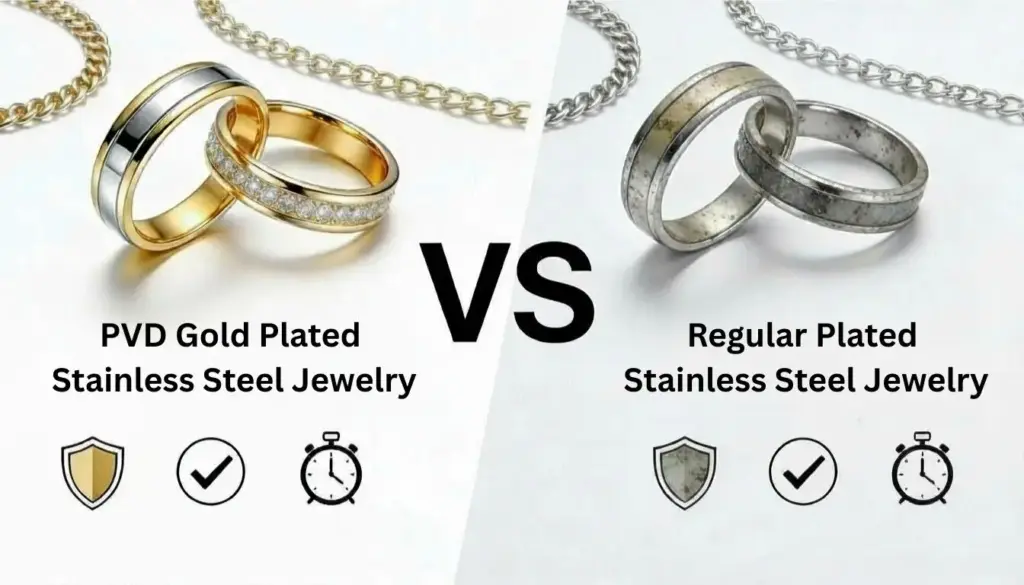 Bijoux en acier inoxydable plaqués or PVD VS bijoux en acier inoxydable plaqués réguliers
